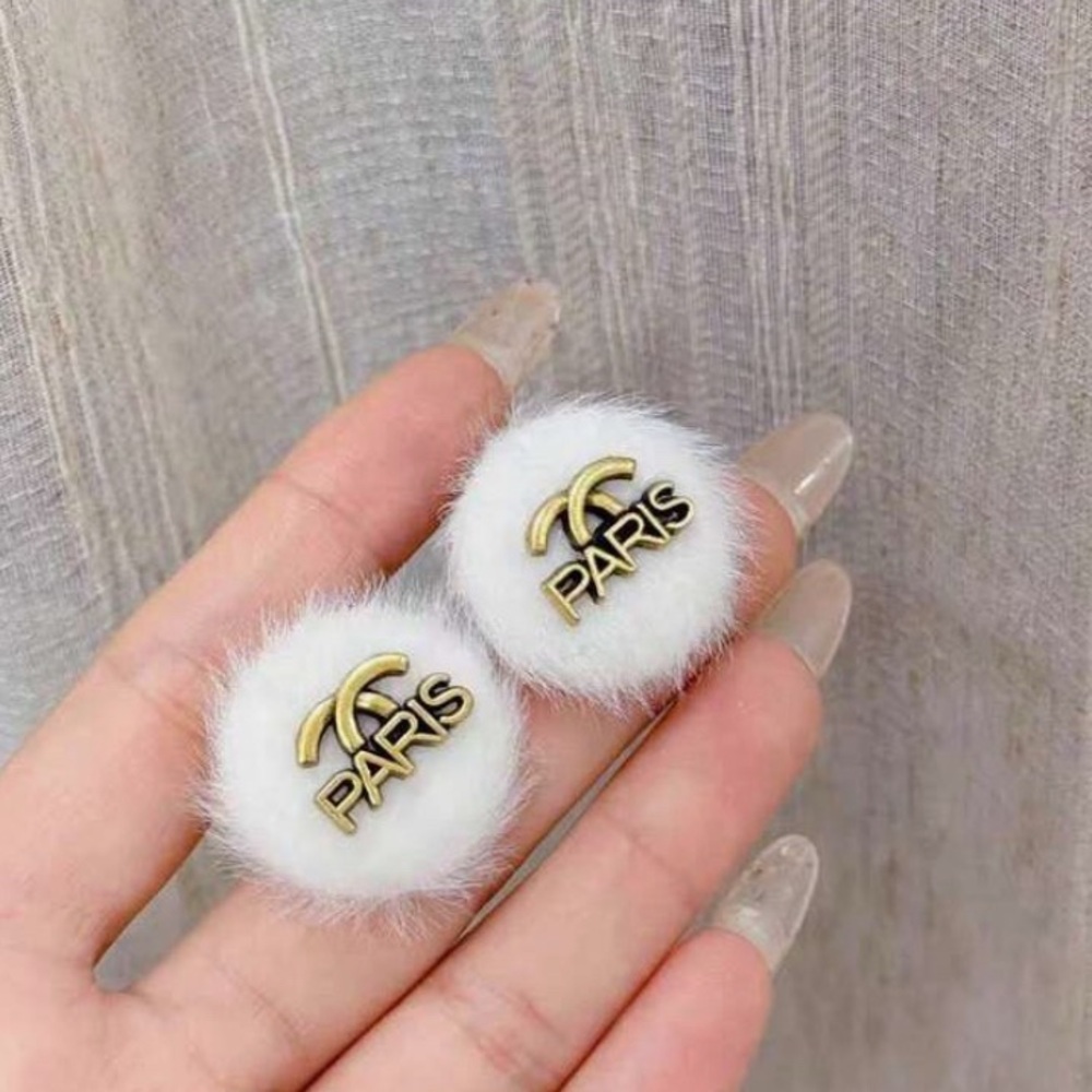 White Fluffy Paris Earrings